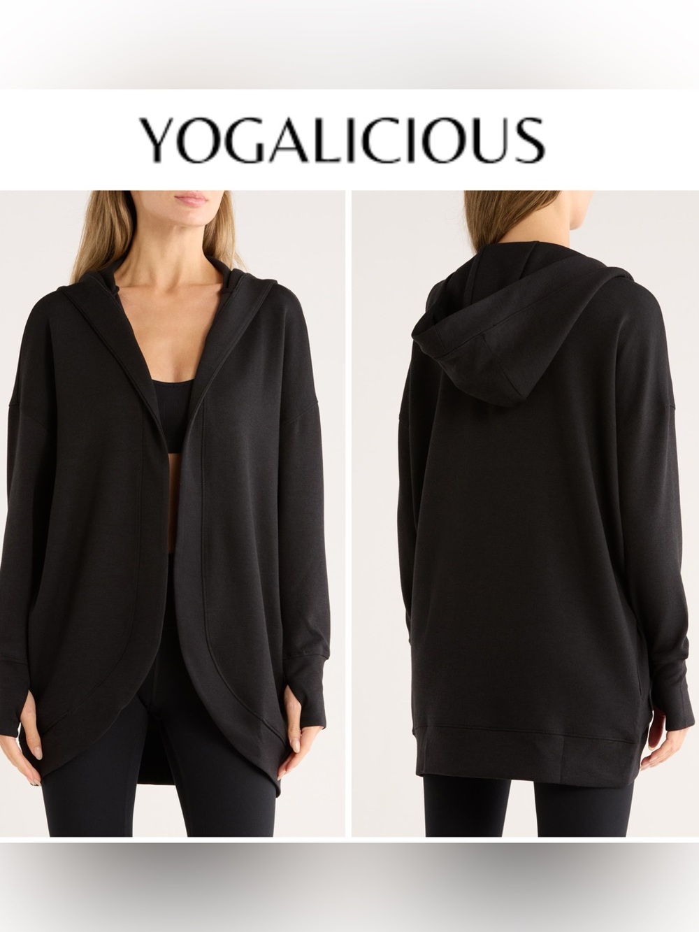 Yogalicious Black Hooded Open-Front hoodie